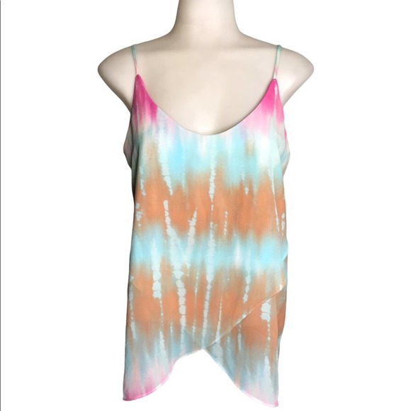 Soprano | Fun bright tie dye colorful spaghetti strap asymmetrical top - Picture 1 of 7